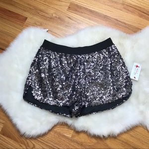 Black/gunmetal sequin shorts